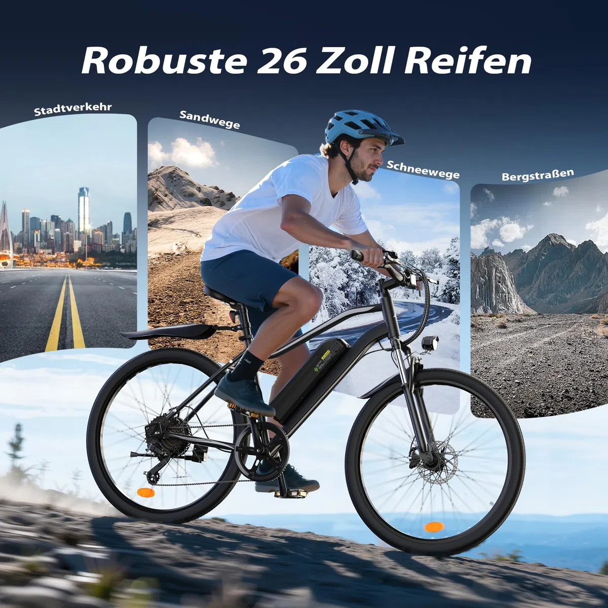 Finbike E Bike 26 Zoll, Elektrofahrrad 36V 10.4/15Ah Tauschbar Akku, 60-100KM Schnelllade EBike mit 7Gänge & Doppelscheibenbremse, E Mountainbike für Stadt,Durft, Alltagsmobilität