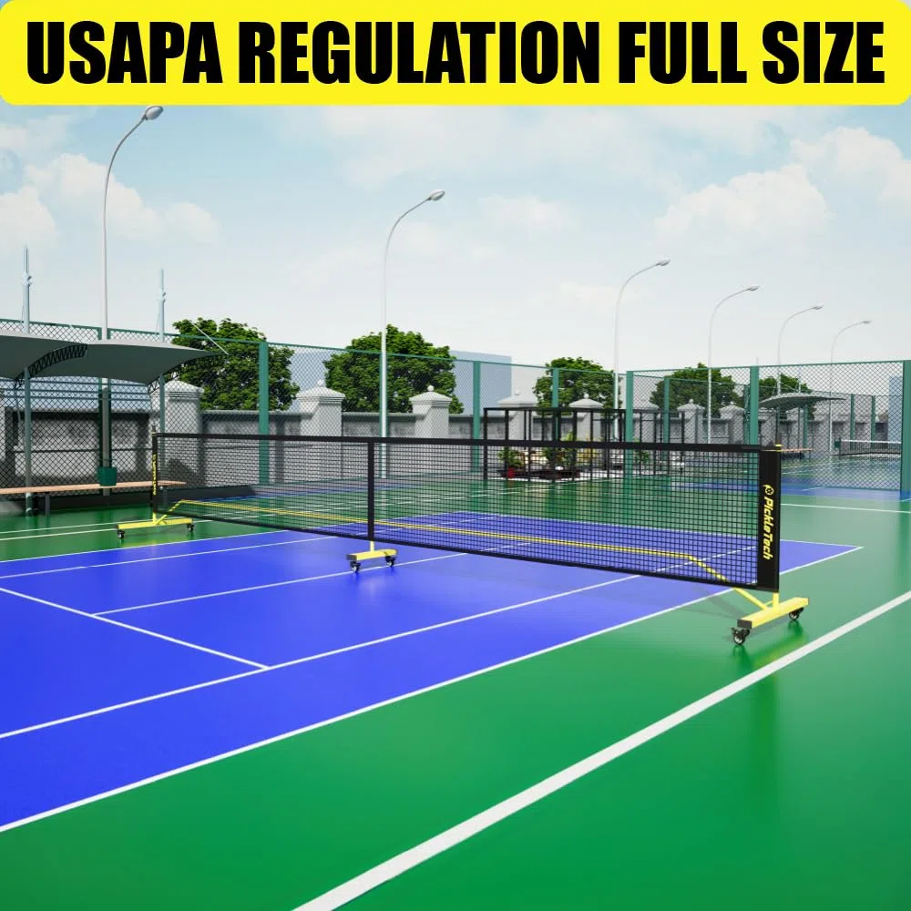 PICKLETECH - Tragbares Pickleball-Netz mit Rollen - 6,7 m - USAPA-Standards - Indoor & Outdoor - Mit Transporttasche - Pickleball-Ausrüstung
