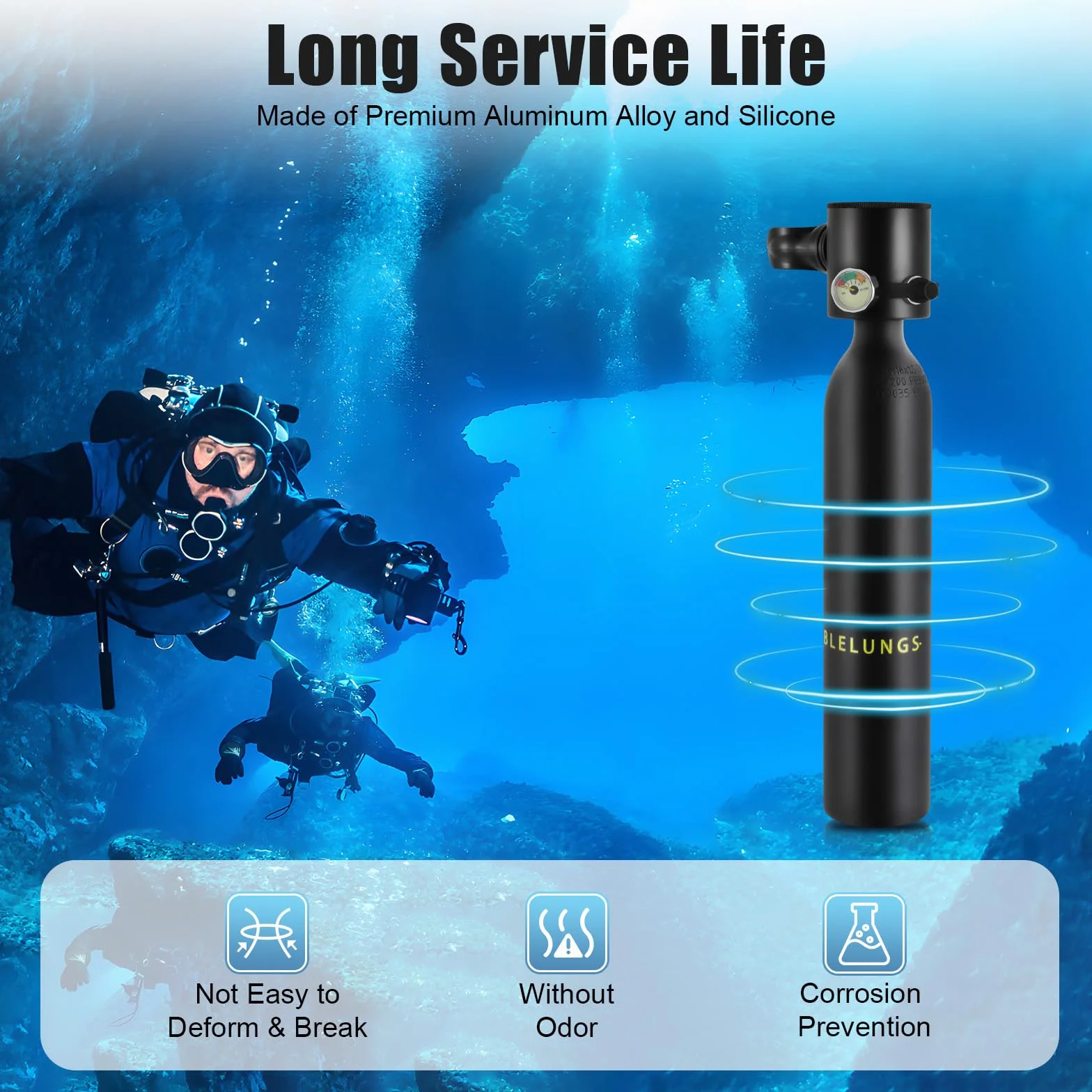 0,5L Mini Tauchflasche, Sauerstofftank Taucher Set mit Manometer und Tragegurt, Tragbare Sauerstoffflasche für Schnorcheln, Apnoetauchen & Notfall-Backup