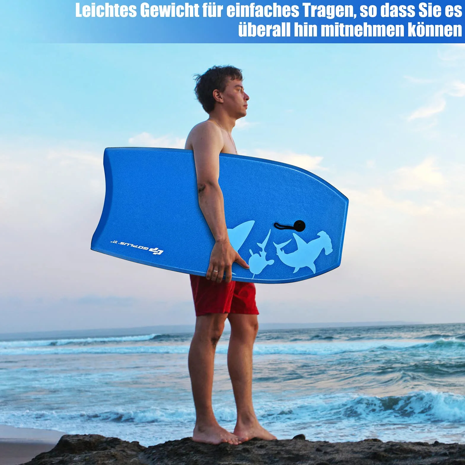 RELAX4LIFE Schwimmbrett tragbar, Schwimmboard mit Halteleine, Rutschfestes Surfbrett für Kinder & Erwachsene, Hohe Belastbarkeit, Bodyboard Shortboard, XPE HDPE