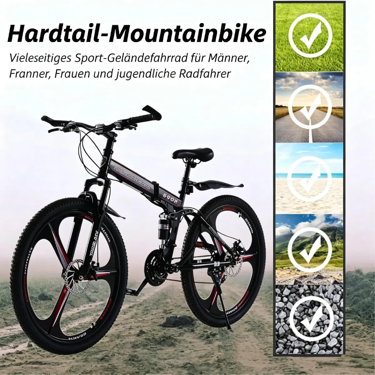 24/26/27.5 Zoll Klappbares Mountainbike, 21 Gänge MTB Fahrrad mit High-Carbon Stahlrahmen, Doppel Scheibenbremsen 21 Gang Schaltung Vollfederung, Herrenrad Damenrad