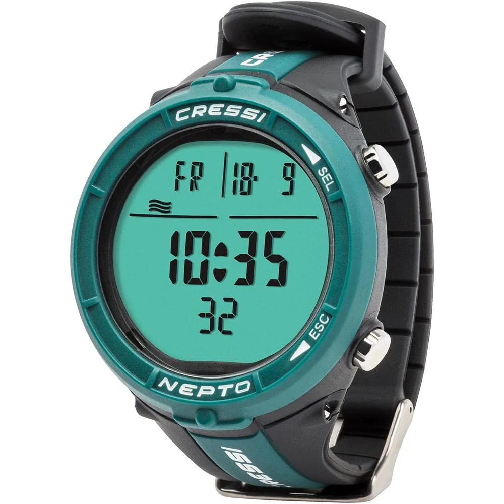 Cressi Nepto Apnoetauchcomputer Armbanduhr – Hergestellt in Italien – Taravana- und Lungenödemschutz – Hochkontrast-Display, 120 Meter wasserdicht – Lange Batterielaufzeit, Gezeitenanzeige