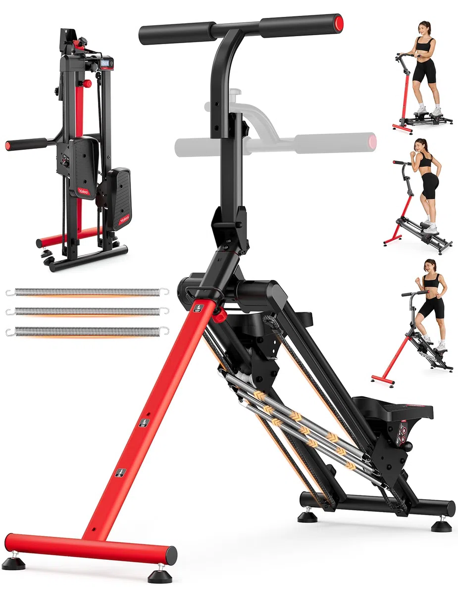 YOLEO Einstellbarer Widerstand Stair Stepper für Zuhause, Klappbarer Stepper mit 3 Trainingsmodi, Compact Cardio Übung Stair Climber mit XXL-Trittflächen, 90% Vormontiert Stairmaster mit Haltegriff
