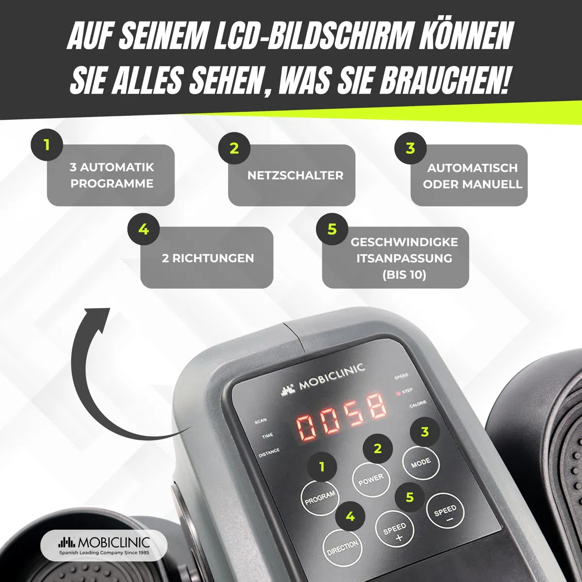 Mobiclinic Mini Ellipsentrainer Heimtrainer 10 Geschwindigkeiten 3 Programme LCD-Display Einstellbarer Widerstand