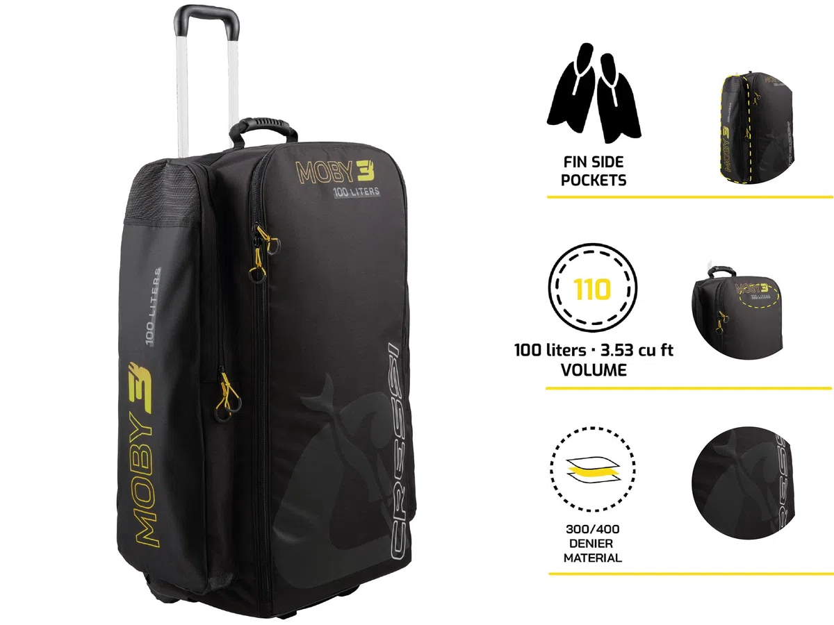 Cressi Moby 3 Trolley Bag Black/Yellow 100 L - Robuste und Geräumige Trolley Tasche ideal für Sportliche Aktivitäten und Reisen, Schwarz/Gelb, 100 L, Unisex