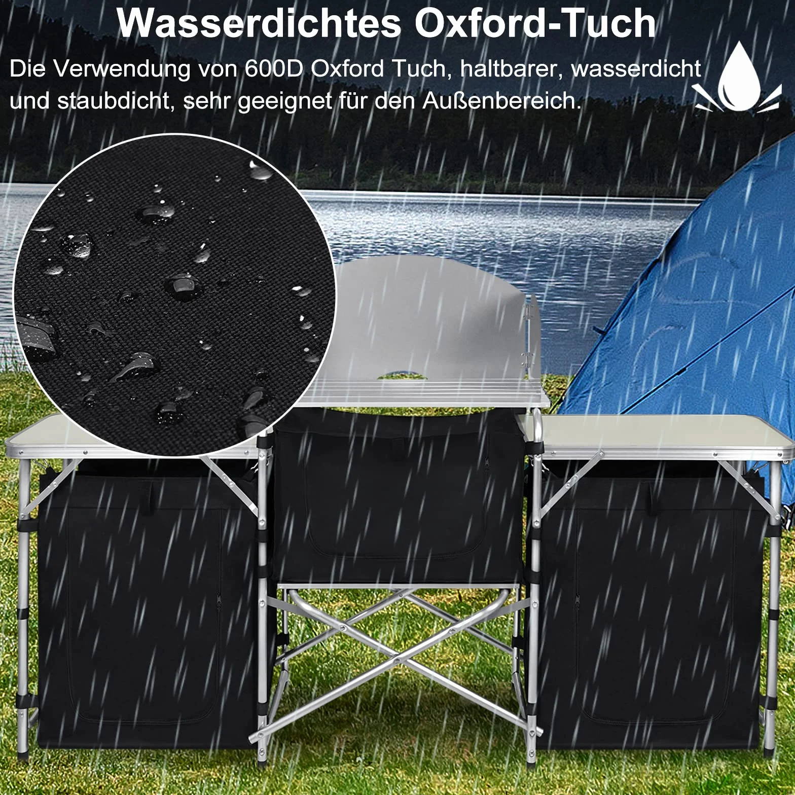 Froadp Faltbar Camping Schränke Mobile Campingküche Schrank mit MDF Tischplatte & Tragetasche Mobile Gartenküche Grilltisch Außenküche für BBQ Reisen Camping Garten Balkon