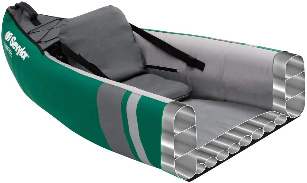 Sevylor Adventure Plus Kanu; aufblasbares Kanu für 2 Personen + 1 Kind, Faltkajak mit robuster Polyester Außenhülle, hohe Stabilität auf dem Wasser