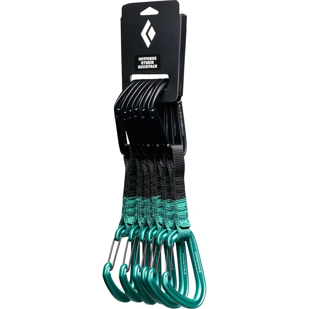 BLACK DIAMOND HotForge Hybrid Quickdraw Quickpack (6er-Pack, 12 cm) für Klettern, Keylock oben & Wiregate unten, robuster Dogbone | Clean Green