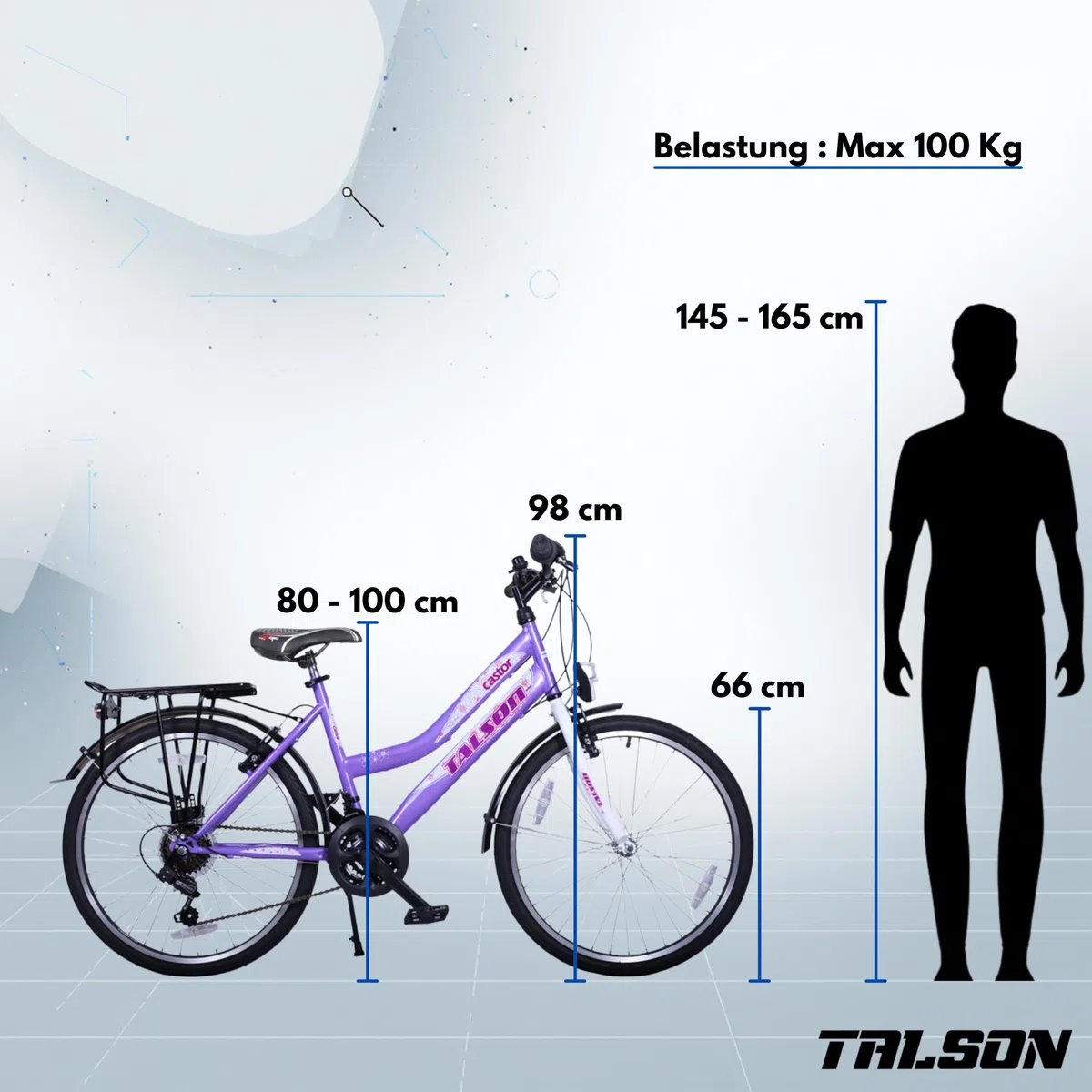 Talson 26 Zoll Mädchenfahrrad 21-Gang Shimano Schaltung mit Beleuchtung nach STVO Lila Doppelrahmen