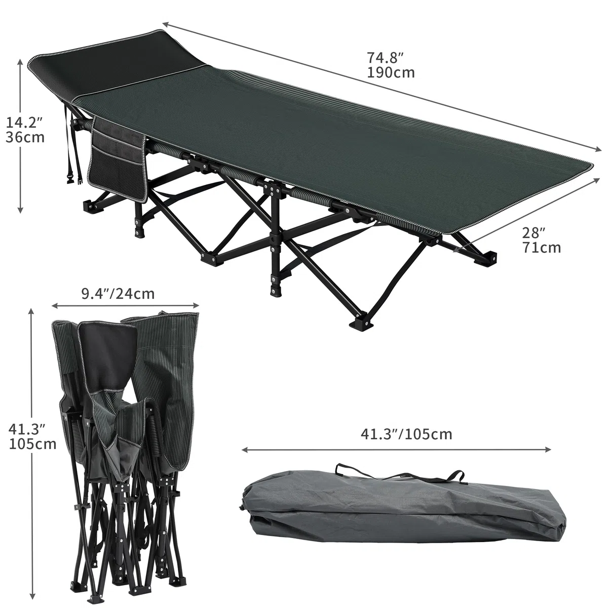 YITAHOME Feldbett Klappbar für Erwachsene, Robustes Campingbett 260 kg, Tragetasche, Schwarz