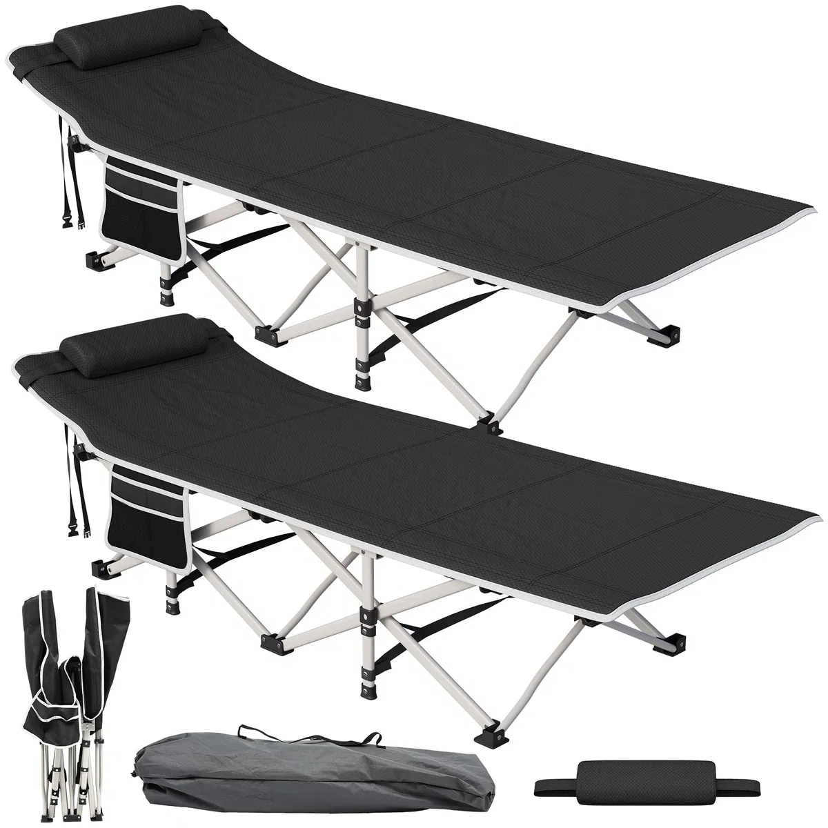 YITAHOME 2PC Feldbett Klappbar für Erwachsene, Campingbett 260 kg Traglast, Starkes Gestell, mit Tragetasche, Schwarz