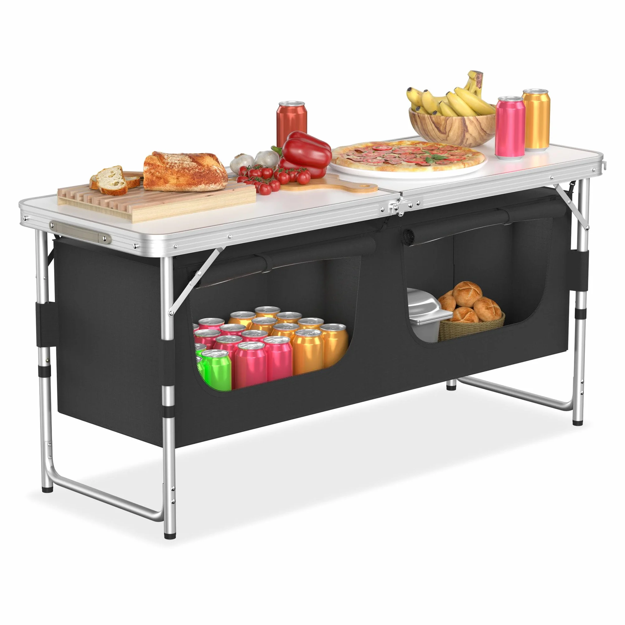 YRHome Campingküche Outdoor Camping Küche Campingschrank Reiseküche mit Aluminiumgestell Tragetasche Küchenbox Faltschrank Zeltschrank Stoffschrank faltbar Windschutz Modelle wählbar
