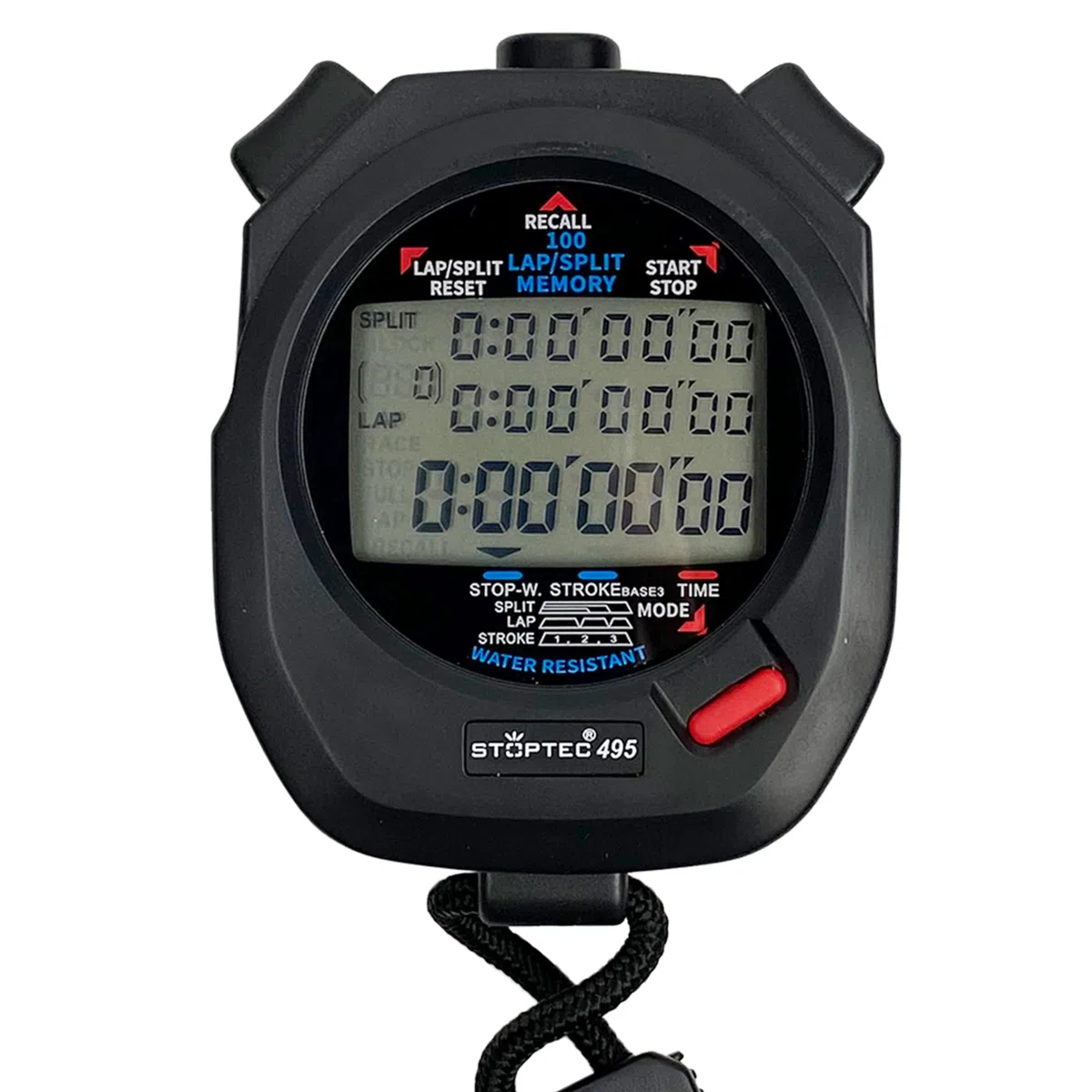 Stoptec Stoppuhr 495 3-Zeilen Display 100 Memory Schlagzahlmessung Spritzwasserfest