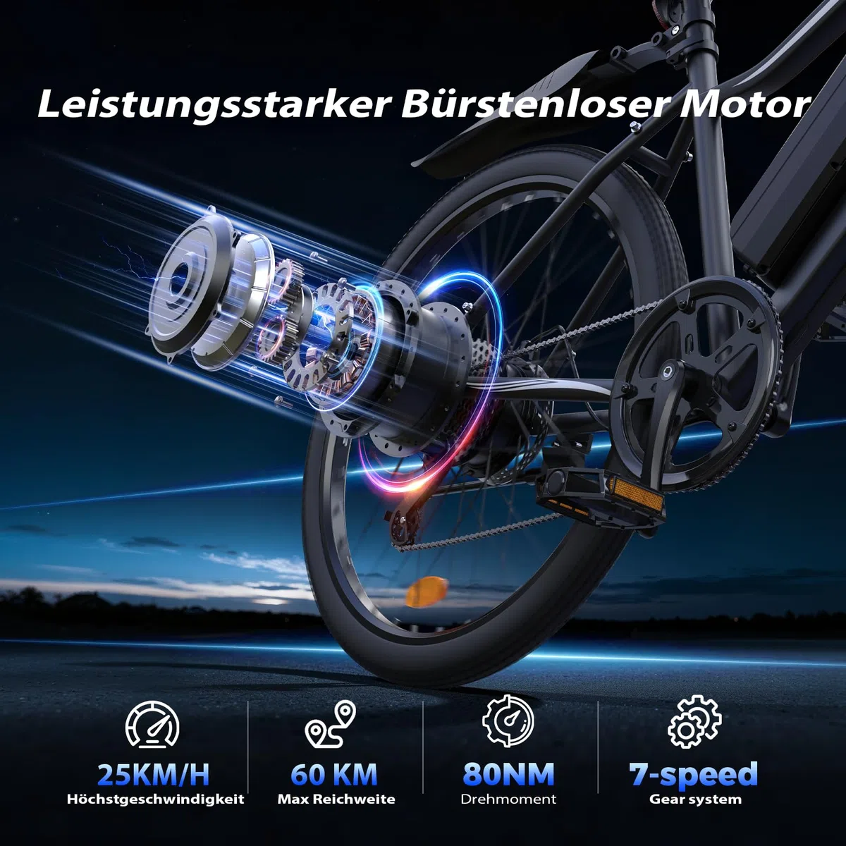 Finbike E Bike 26 Zoll, Elektrofahrrad 36V 10.4/15Ah Tauschbar Akku, 60-100KM Schnelllade EBike mit 7Gänge & Doppelscheibenbremse, E Mountainbike für Stadt,Durft, Alltagsmobilität