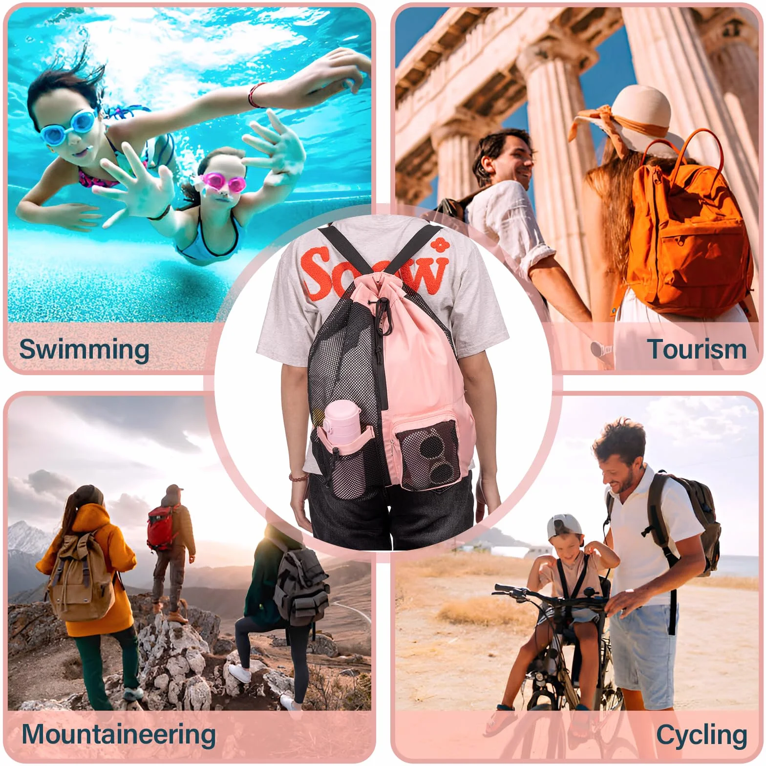 Mesh Schwimmrucksack Wasserdicht Sport Rucksäcke, Turnbeutel Schwimmbeutel Schwimm-Rucksack Große Kapazität, Schwimmtasche mit Mädchen Herren für Schwimm Fitness Training Sausrüstu