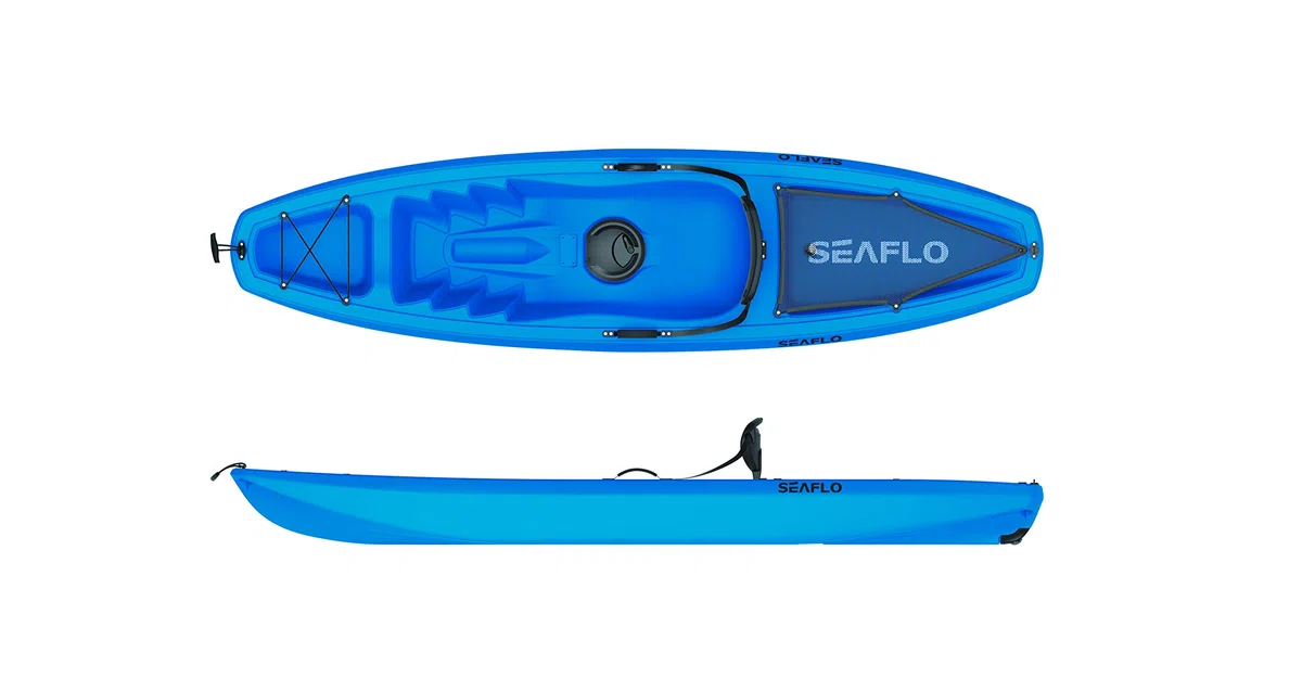 Seaflo Sit on Top Kajak mit Paddel und Angelrutenhalter -blau-