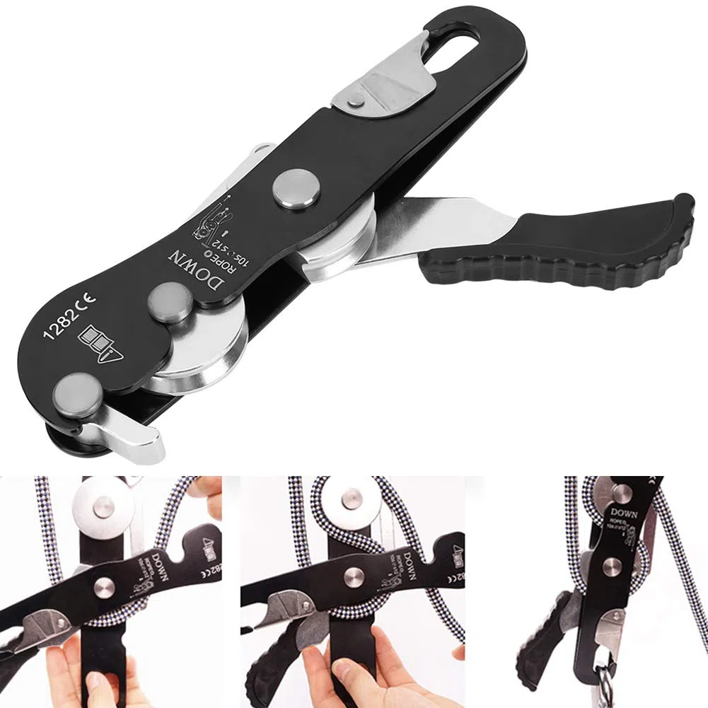 Ejoyous Abseilgerät Klettern, Climbing Descender 10-12 mm Rope Descender Selbstbremsen Stop Climbing Ro für Seildurchmesser 10-12mm bis 150kg
