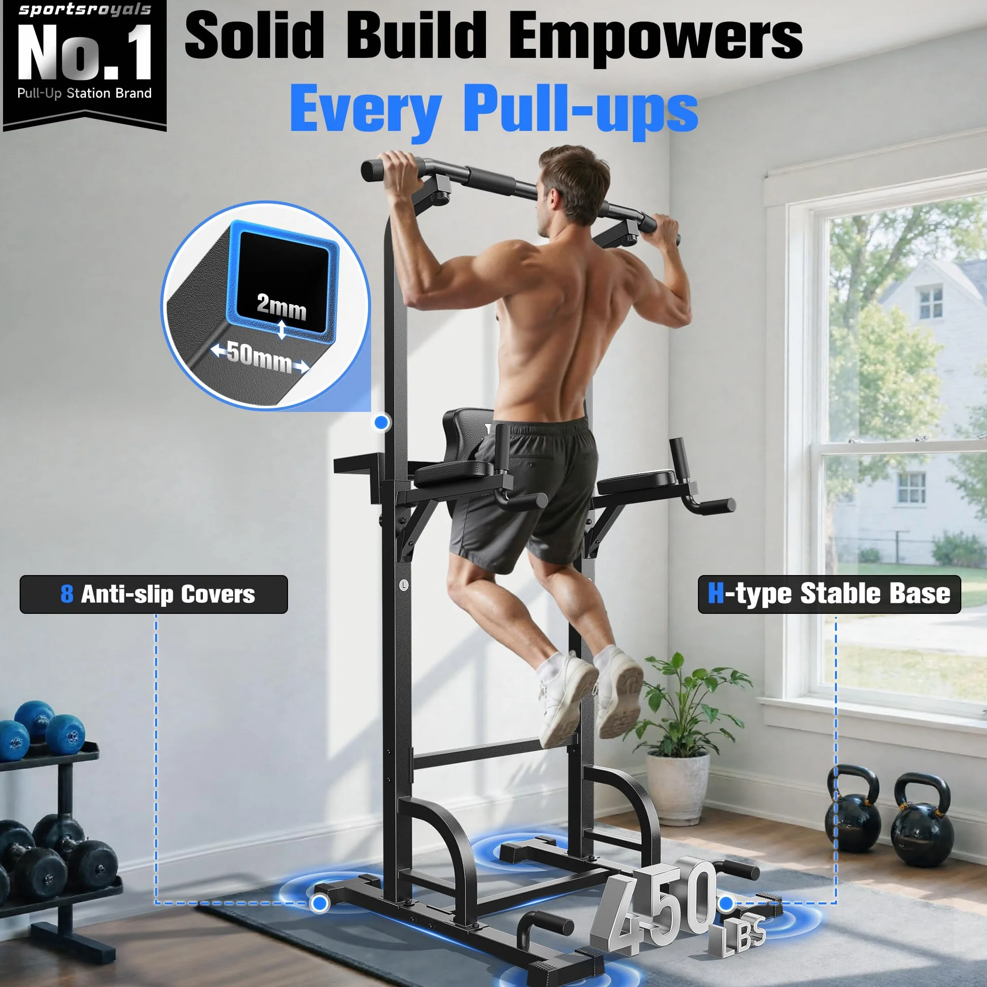 Sportsroyals Power Tower, Dip-Station, Klimmzugstange für das Krafttrainingsgerät im Heim-Fitnessstudio, 204 kg