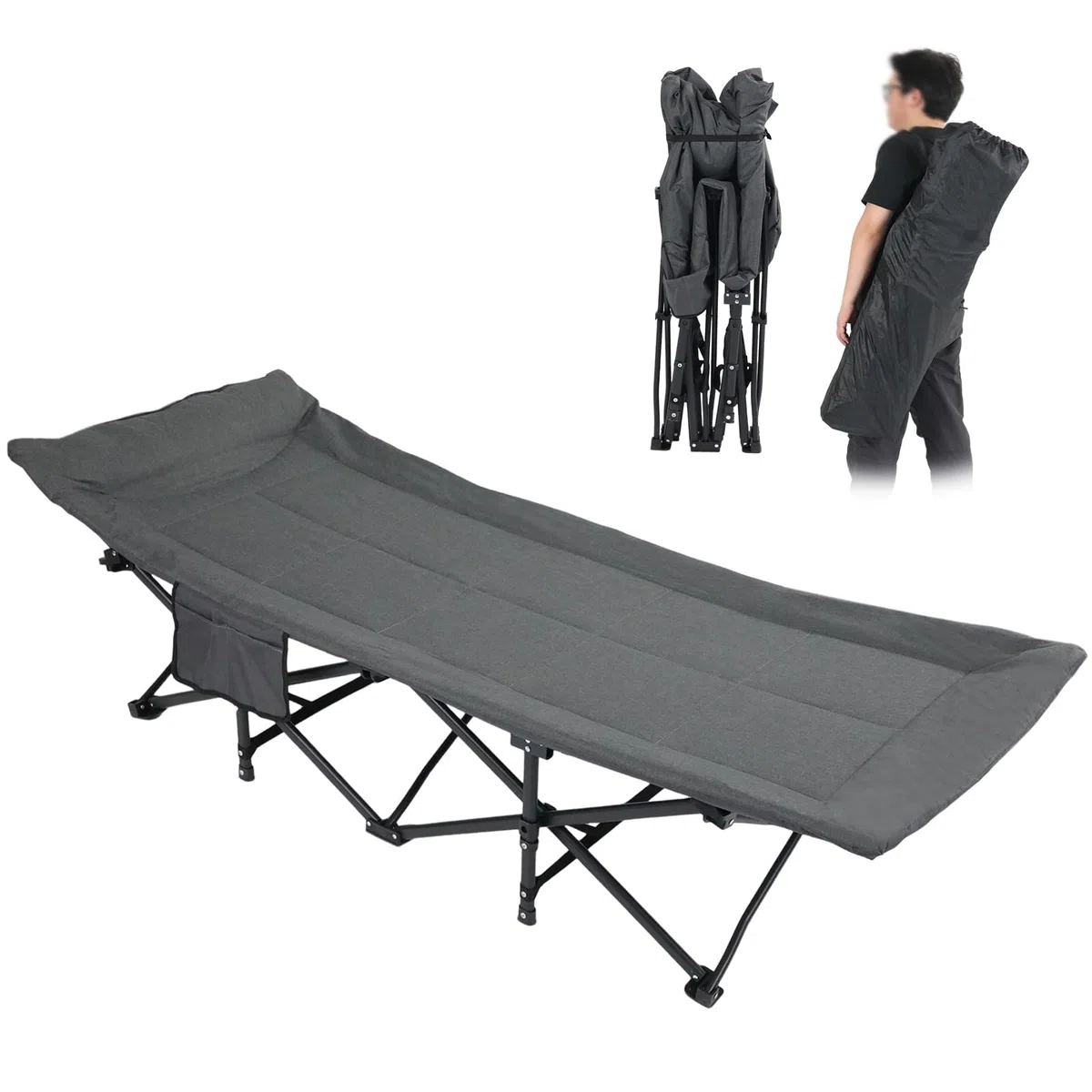 Campingbett klappbar mit Matratze Kopfkissen bis 200 kg für Outdoor Garten Angeln