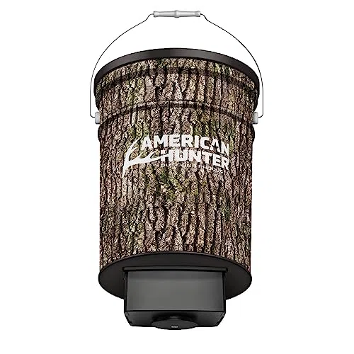 American Hunter 50 LB Hanging Feeder | Hunting Durable Lightweight Camo Metal Game Feeder with Automatic Delivery System