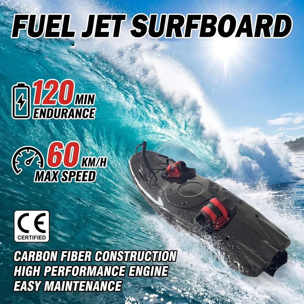 118-Cm³ Carbonfaser-Highspeed-Jet-Surfbrett, 12-Kw-Benzin-Surfbrett, 65 Km/H, Mit 5-L-Tank Und 3 Abnehmbaren Finnen, Tragfähigkeit 150 Kg, Für Wassersport