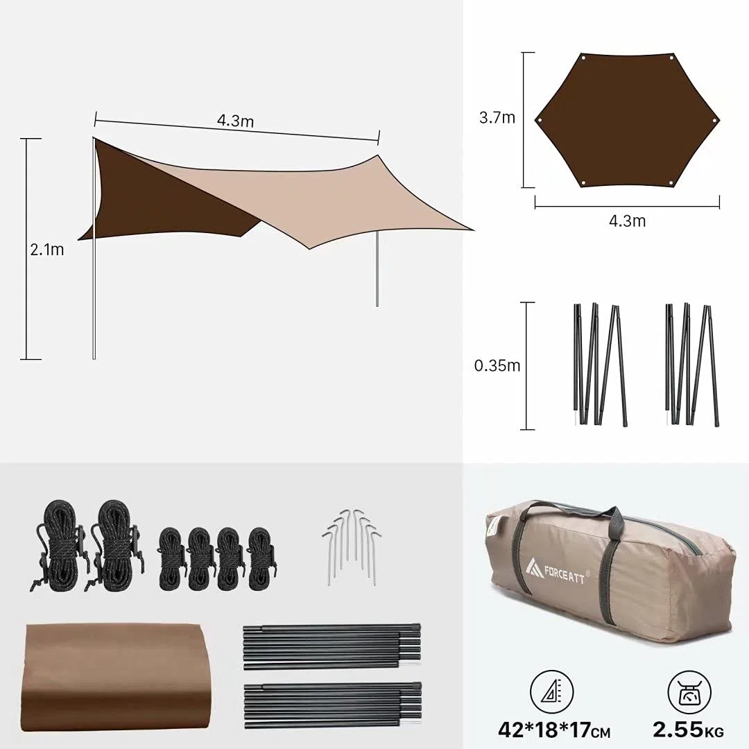 Forceatt Zeltplane 3,7x4,3 m Tarp Ultraleicht Anti-UV wasserdicht Camping Wandern