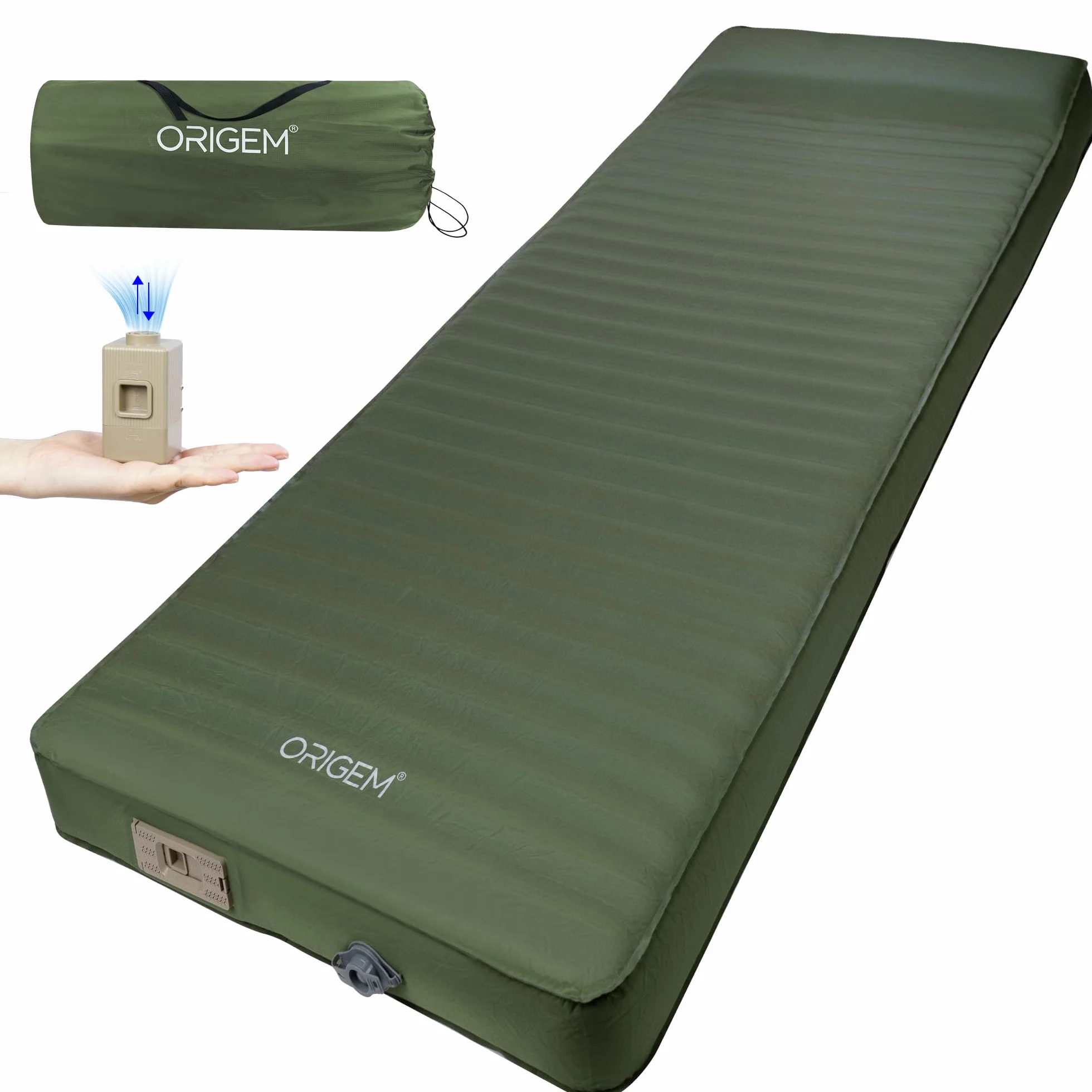 Origem Isomatte Selbstaufblasend aus Schaumstoff mit Elektrischer Pumpe, 10CM Dicker luftmatratze Camping Aufblasbar,leichtes Aufblasen und Entleeren, Geeignet für Camping und Strand