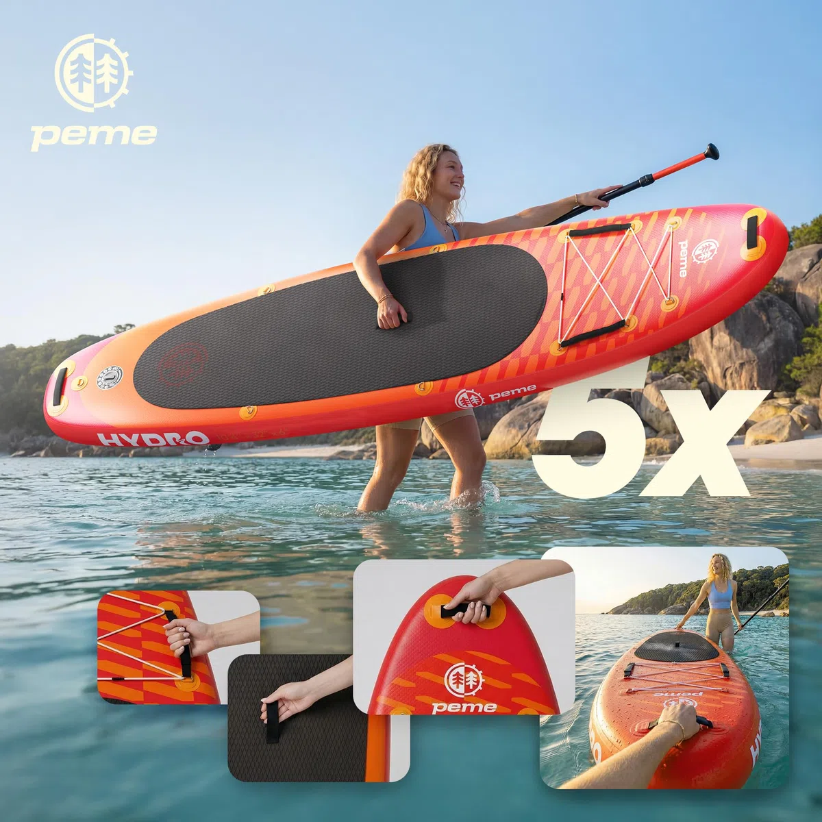 peme Stand Up Paddling Board SUP Paddle Standup Sub Surfbrett mit Zubehör Surfboard Paddelboot für Wassersport bis 150/166 kg Allround Paddleboard Supboard und Doppelpaddel – Hydro 320 350 cm