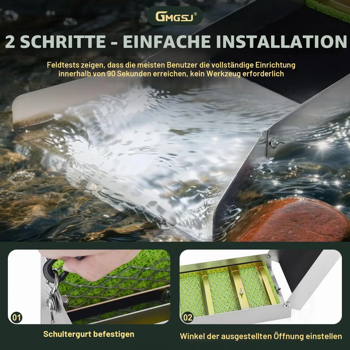 Goldwaschrinne 127 cm klappbar, Aluminium Goldwaschpfanne faltbar, Goldwasch Equipment mit Bergmannsmoos, tragbare Goldsuchrinne für Fluss Bach, Goldwaschen Einsteiger Profi
