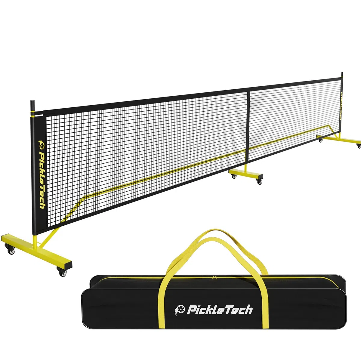 PICKLETECH - Tragbares Pickleball-Netz mit Rollen - 6,7 m - USAPA-Standards - Indoor & Outdoor - Mit Transporttasche - Pickleball-Ausrüstung
