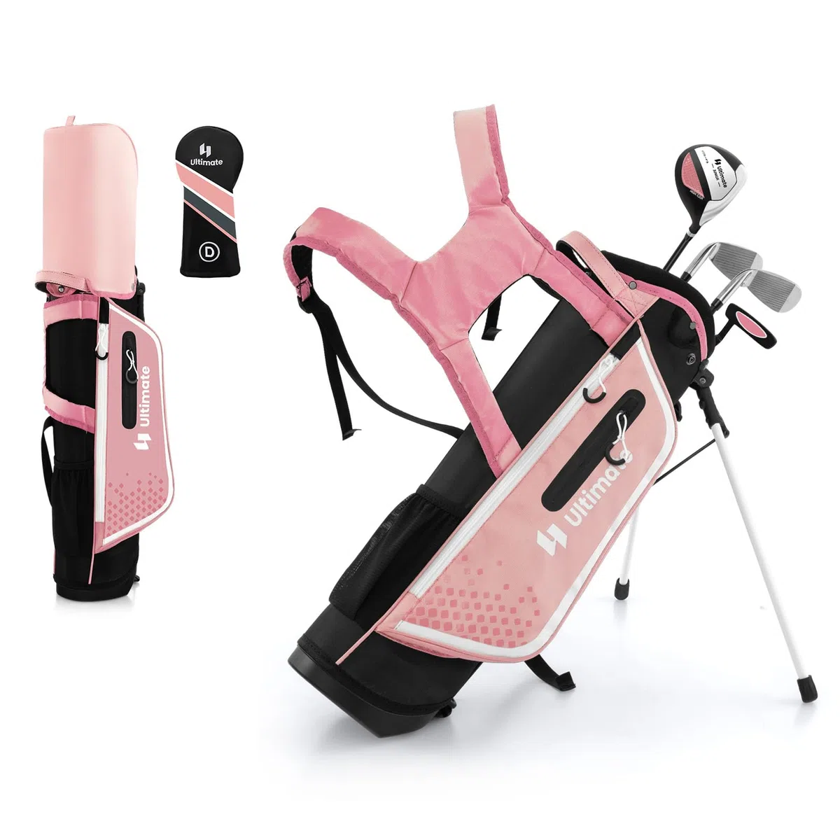 LIFEZEAL Komplettes Golfschläger-Set für Kinder, Golftasche mit 4 Golfschlägern, Tragbares Golfbag mit Stauraum, Trolleybag Junior mit Schultergurten, Ideal für Jungen & Mädchen von 8-10 Jahren