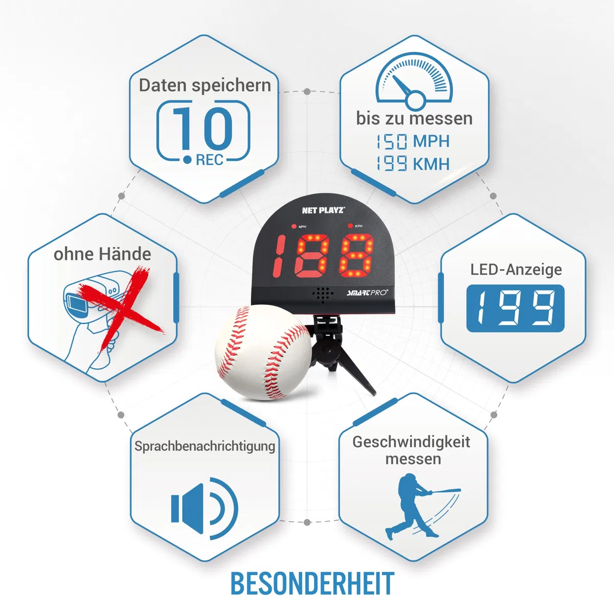 NET PLAYZ Speed Radar Smart Pro Geschwindigkeitsmessgerät, Geschenke für Fußball, Tennis, Baseball, Golf Spieler, Trainer und Fans, Schwarz