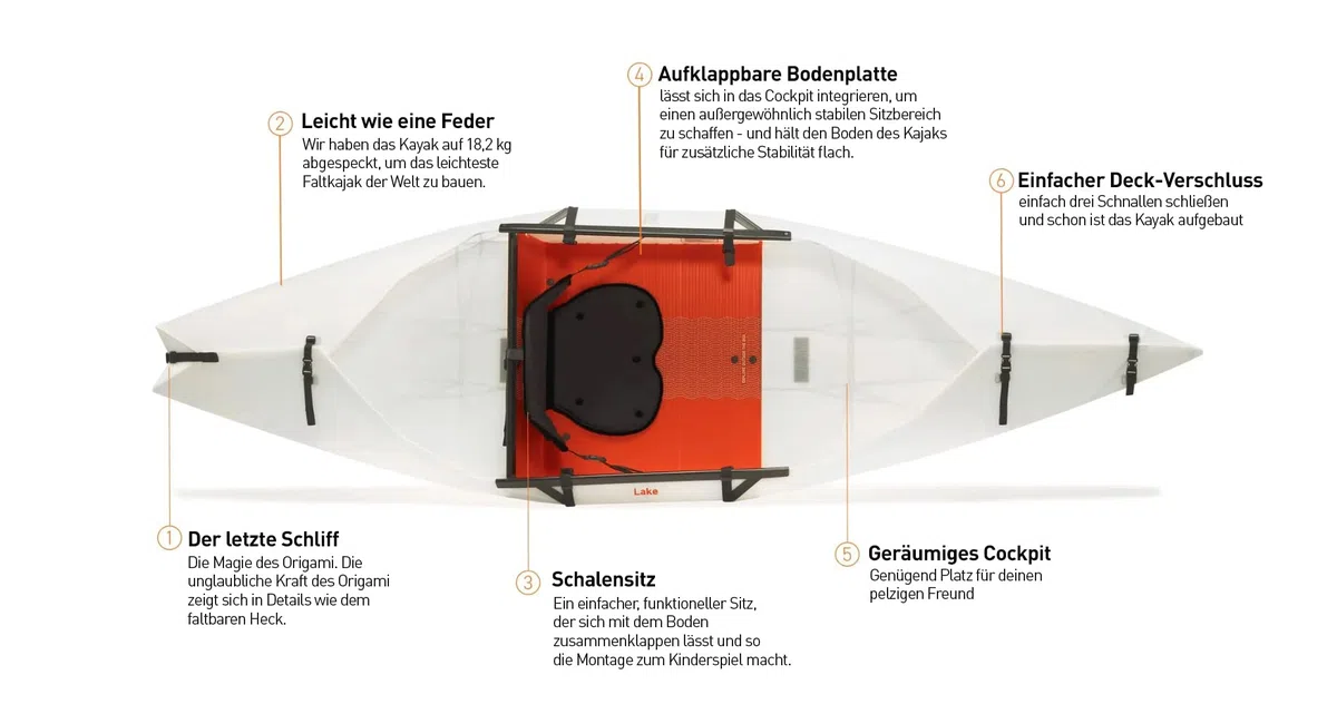 Oru Kayak Faltbares Kajak Lake | Stabil, faltbar, langlebig, leicht - Anfänger, Intermediär - Freizeitpaddeln auf Seen und Flüssen - Kapazität: 113 kg, Größe (aufgebaut): 274 x 81 cm, 7,7 kg