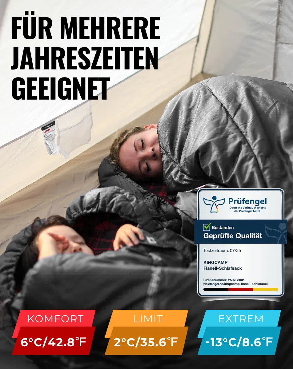 KingCamp Schlafsack XXL Baumwolle Flanell für Erwachsene, Übergröße Warm Deckenschlafsack Winter für Camping Reisen und Aktivitäten Outdoor im 4-Jahreszeiten, 220x100cm
