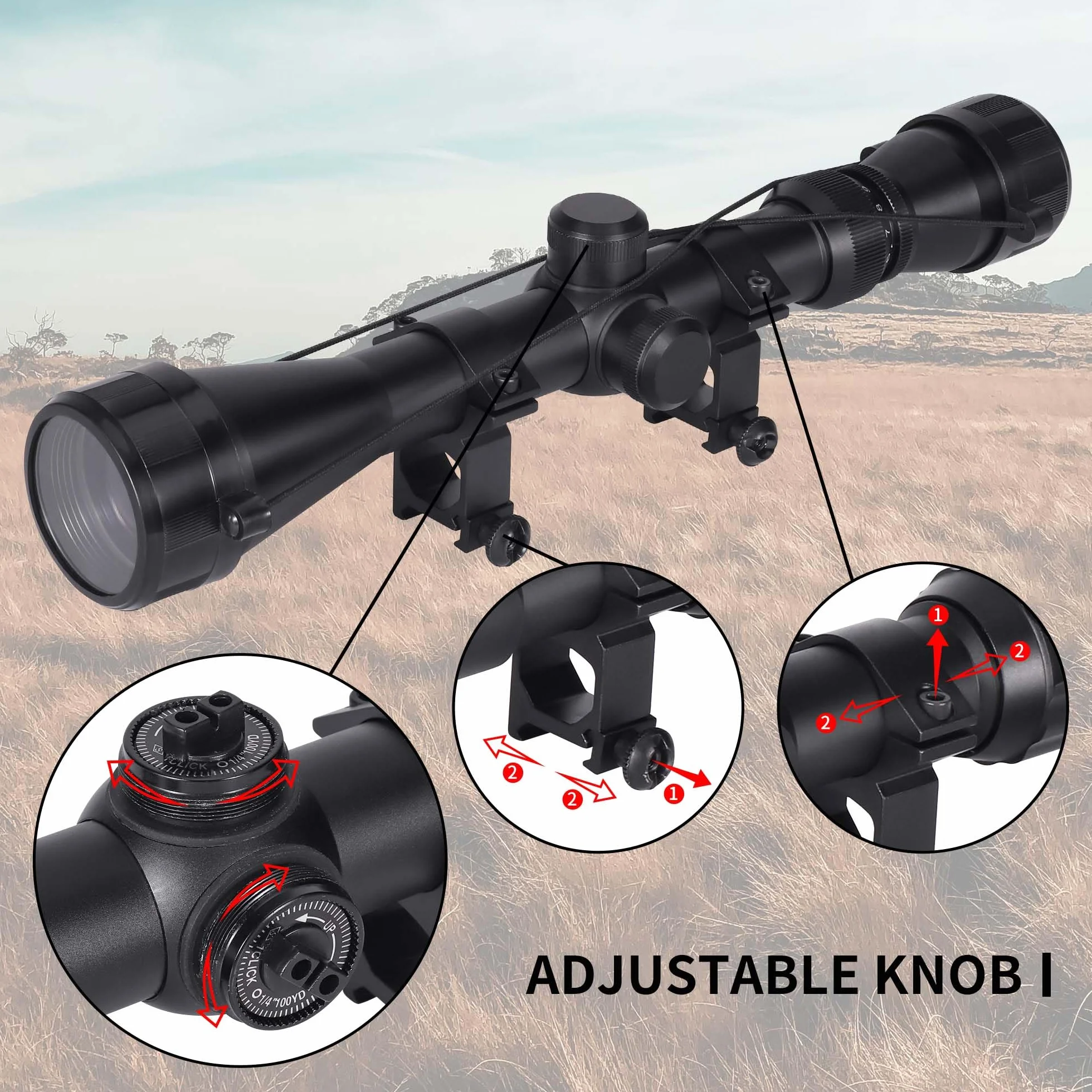 Goetland Gewehr Zielfernrohr 3-9x40 Airsoft Crosshair Optik R4 Absehen mit Montage Ringe SFP für Taktische Jagd Luftgewehr Sportschützen