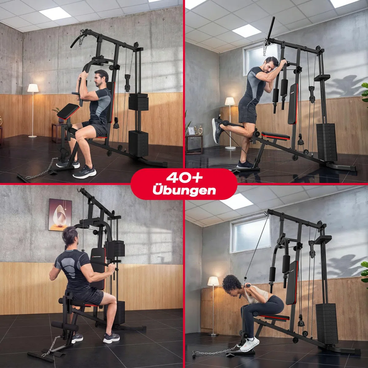 Kraftstation für zuhause, Multifunktion Fitnessstation, Bauchtrainer, Home Gym, 60 kg Gewichte, Butterfly, Beinstrecker, Latzugstange, Bizepscurl, Ganzkörpertraining, Multigym, HGX50