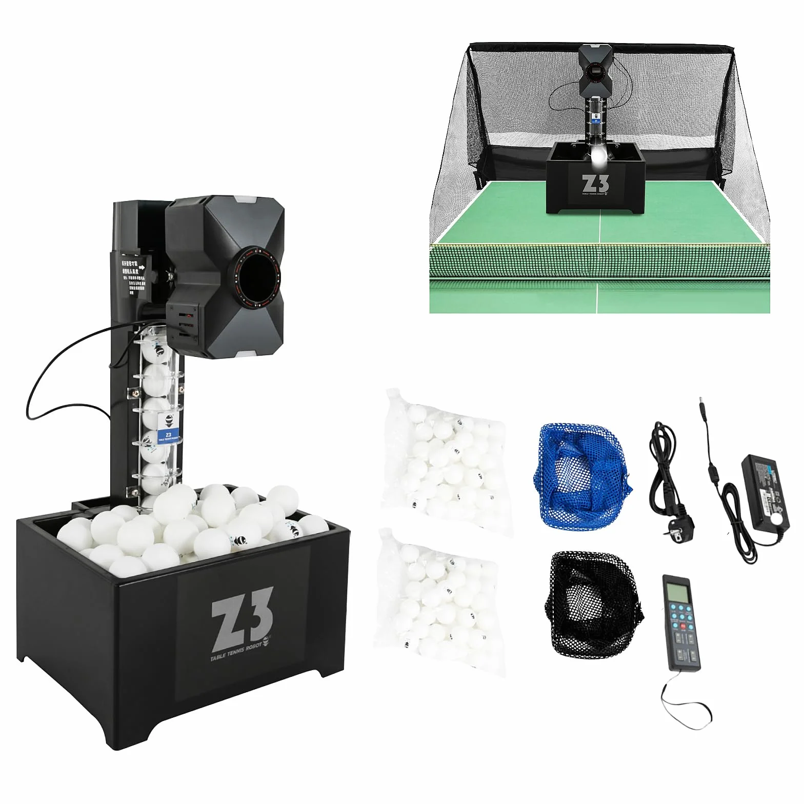 Tischtennis Roboter mit Netz Automatische Tischtennis Ballmaschine Von 100 Bällen Professionell Tischtennisroboter mit 10 Modi, Fernbedienung 4-40m/s Ping Pong Roboter für Training, Übung