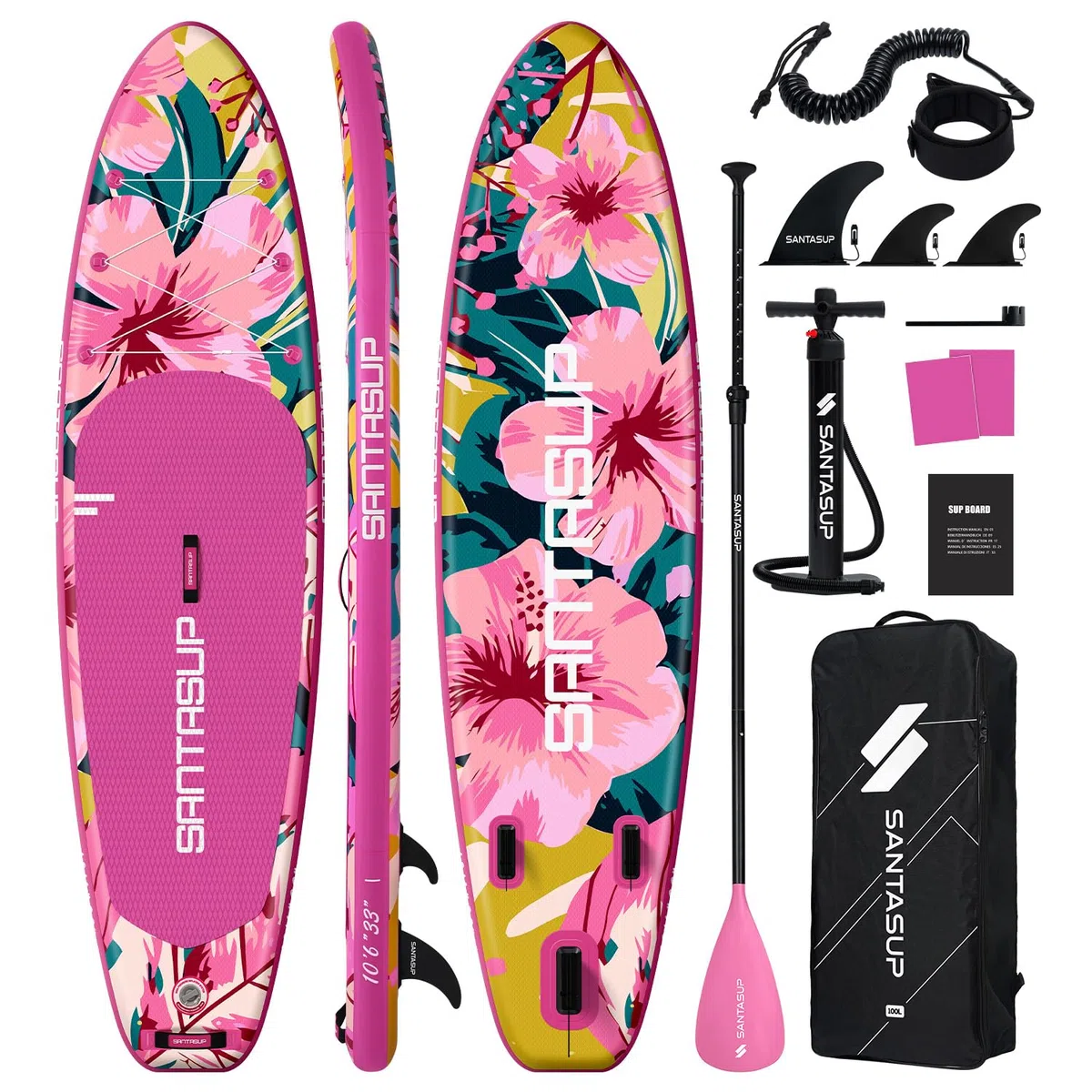 SantasupAufblasbares Stand Up Paddle Board 320/335cm Surfbrett SUP Komplettes Paddleboard Zubehör Verstellbares Paddel,Pumpe und Komplettes Zubehör SUP Board Set für Jugen und Erwachsene