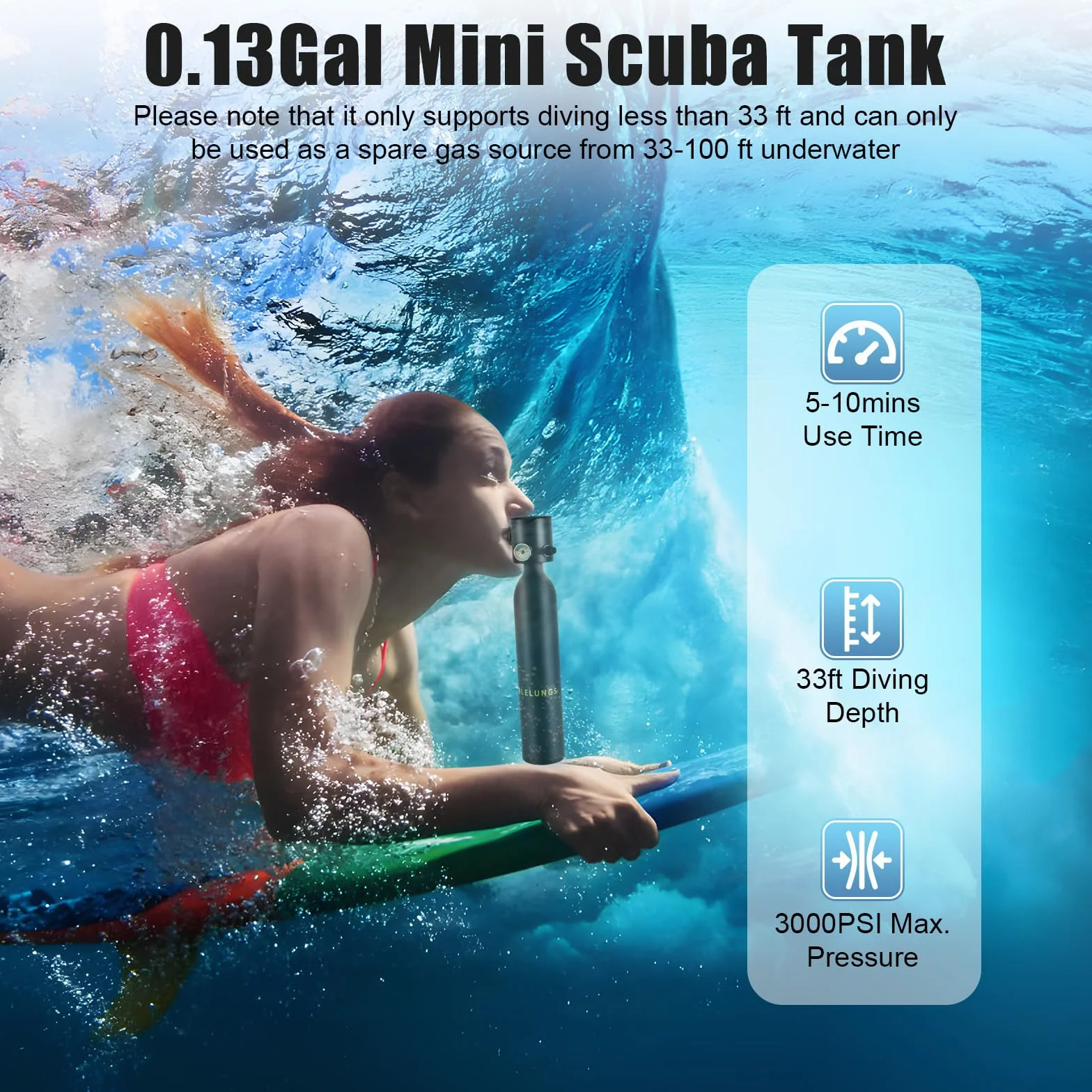 0,5L Mini Tauchflasche, Sauerstofftank Taucher Set mit Manometer und Tragegurt, Tragbare Sauerstoffflasche für Schnorcheln, Apnoetauchen & Notfall-Backup