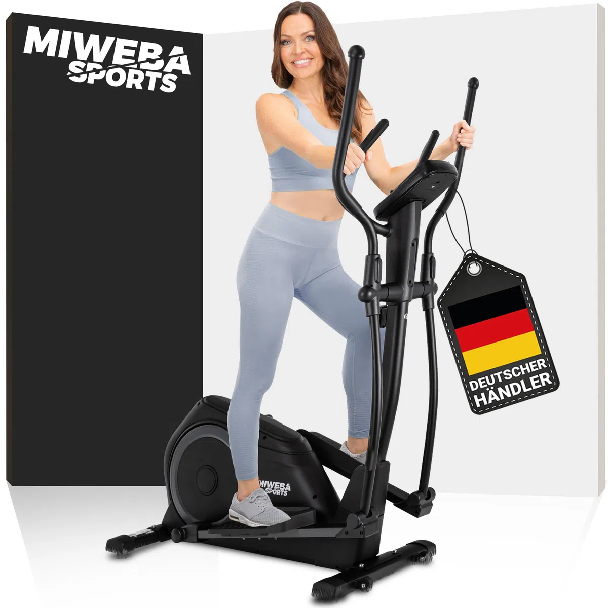 Miweba Sports Crosstrainer MC500 Stepper 7 kg Schwungmasse 120 kg Ergometer Heimtrainer leise Ellipsentrainer LCD Monitor Cardio Fitnessgerät Schwarz