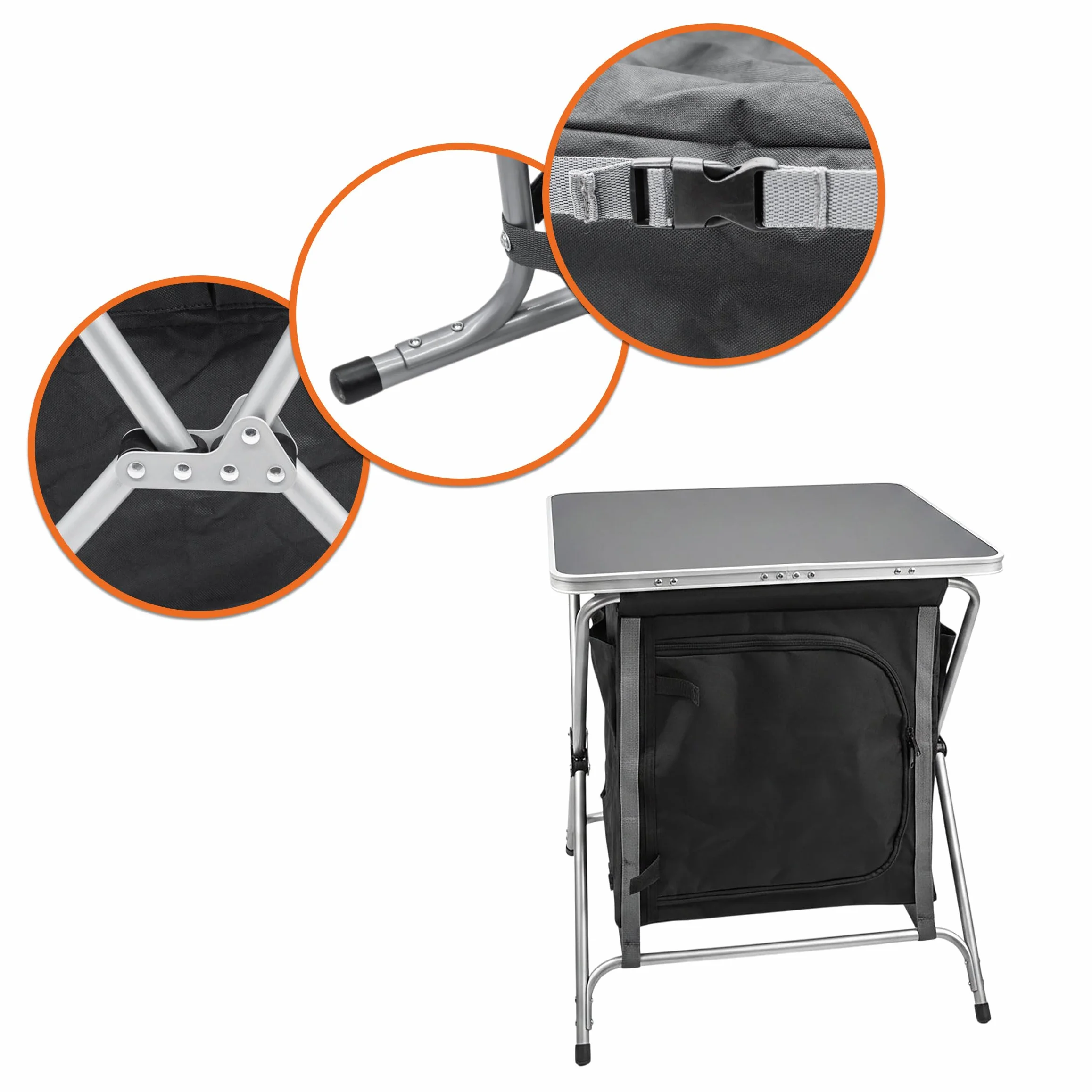 Spetebo Alu Campingschrank Faltbar - 64x60x45cm - Camping Faltschrank Campingtisch Mehrzweckschrank Küche Vorzelt Zubehör - Grau/Schwarz
