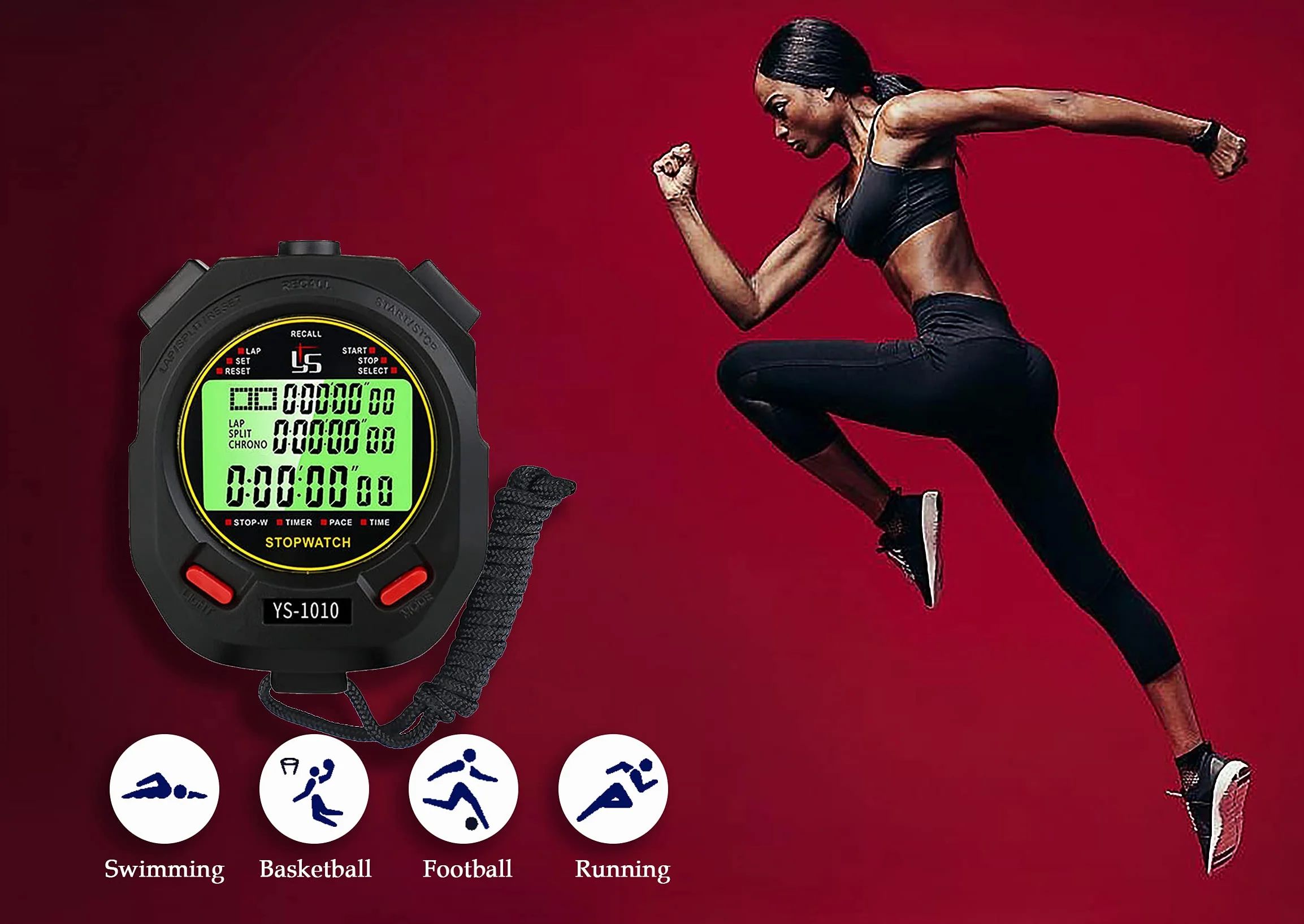 Stoppuhr Sport Digital 60 Speicher mit Leuchte Funktion und Stumm Funktion