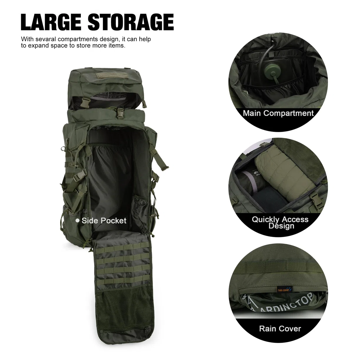 Mardingtop 70L Rucksack Wanderrucksack Trekkingrucksack Großer Taktischer Rucksack Herren mit Regenhülle Backpacking Rucksack für Camping Trekking Bergsteigen Outdoor Reise