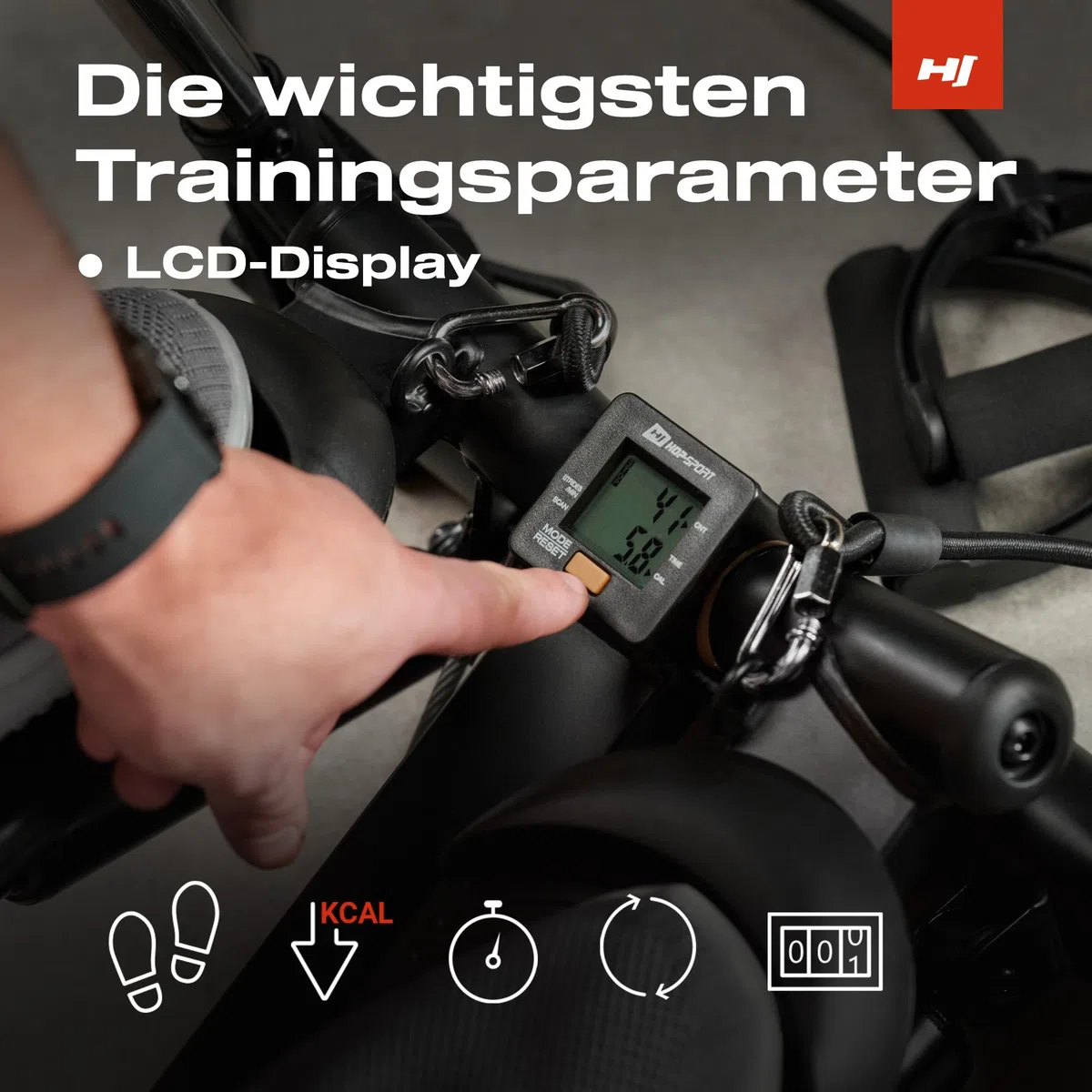 Hop-Sport Swing Stepper HS-050S Norg, Up-Down-Side-Stepper für Zuhause mit Haltegriffen, Expander & LCD-Display, Ganzkörpertraining mit einem Sportgerät