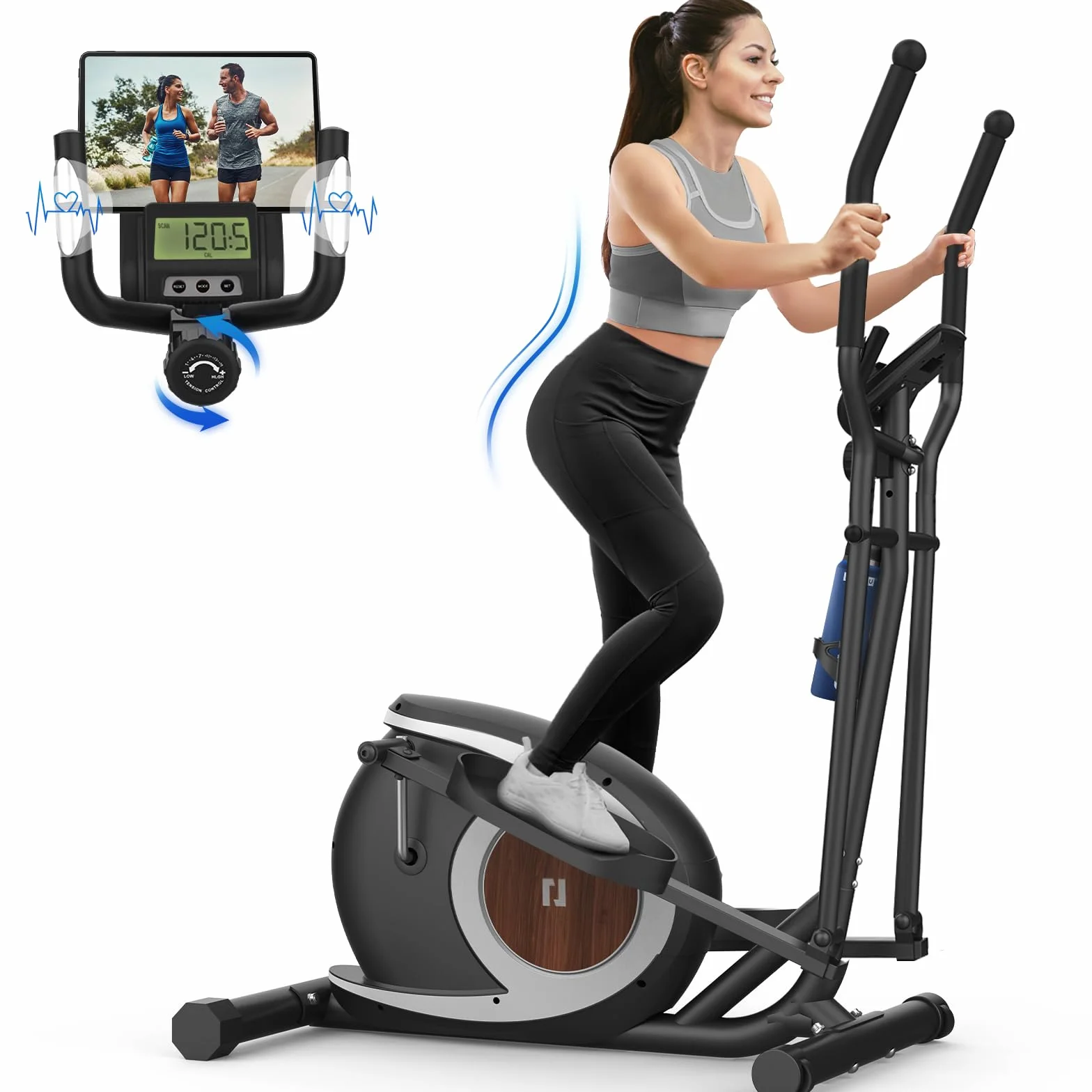 Crosstrainer für Zuhause, Magnetischer Ellipsentrainer mit 16 Widerstandsstufen, LCD-Monitor, bis 265 LBS