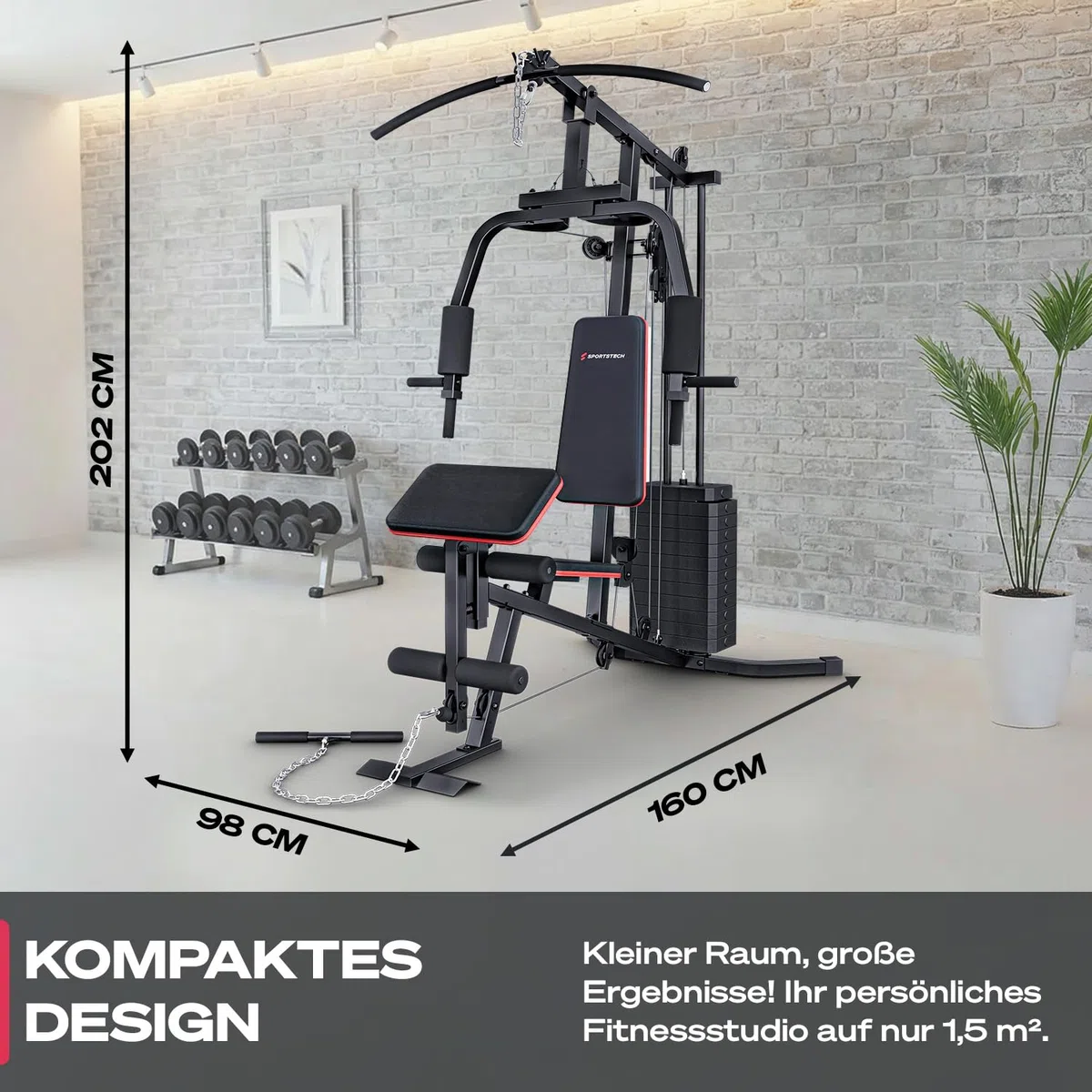 Kraftstation für zuhause, Multifunktion Fitnessstation, Bauchtrainer, Home Gym, 60 kg Gewichte, Butterfly, Beinstrecker, Latzugstange, Bizepscurl, Ganzkörpertraining, Multigym, HGX50