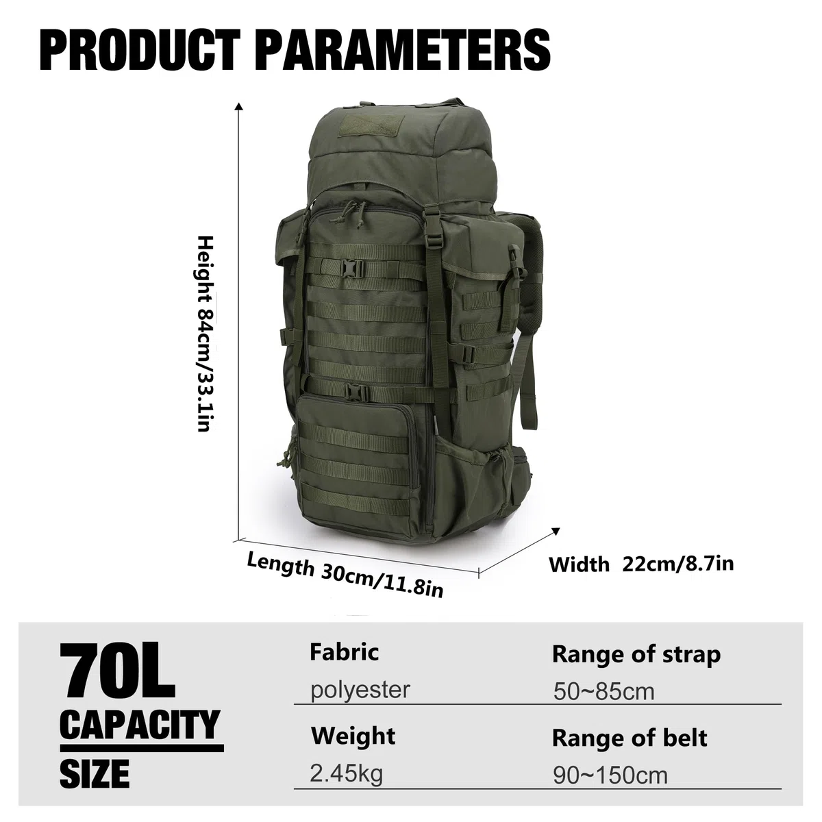 Mardingtop 70L Rucksack Wanderrucksack Trekkingrucksack Großer Taktischer Rucksack Herren mit Regenhülle Backpacking Rucksack für Camping Trekking Bergsteigen Outdoor Reise