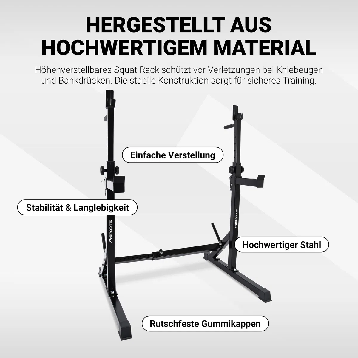 MSPORTS Hantelständer Premium – Höhenverstellbare Langhantel-Ablage & Squat Rack für Home-Gym und Studio – sicher, stabil & platzsparen