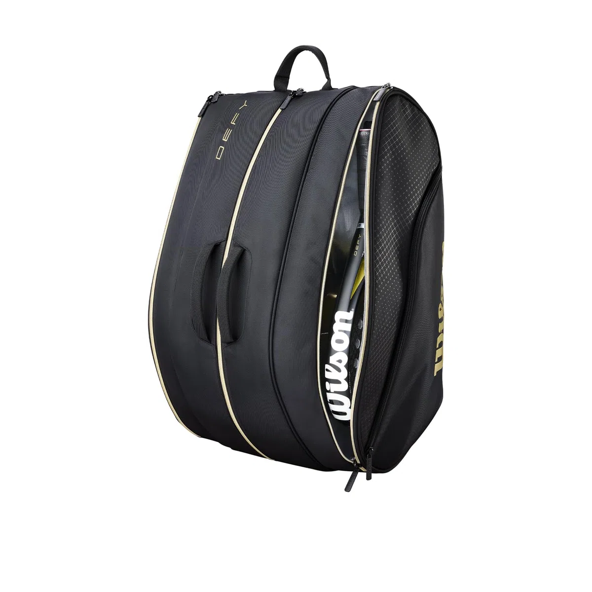Wilson Defy V1 Padel-Tasche, Mit Thermoguard-Schutz für sechs Padel-Schläger, Kombiniert Komfort, Praktikabilität & Vielseitigkeit, Farbe: Schwarz/Gold