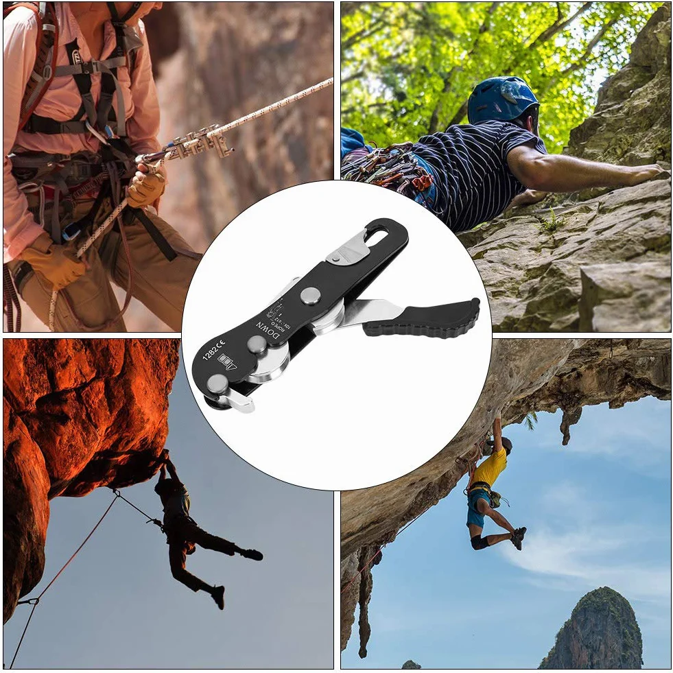 Ejoyous Abseilgerät Klettern, Climbing Descender 10-12 mm Rope Descender Selbstbremsen Stop Climbing Ro für Seildurchmesser 10-12mm bis 150kg